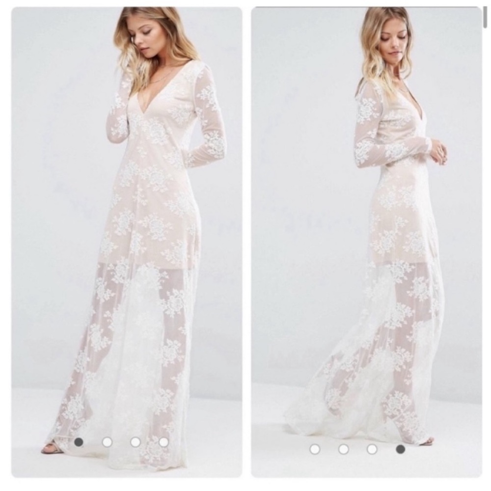 Majorelle Revolve white long sleeve lace overlay boho maxi dress size xs